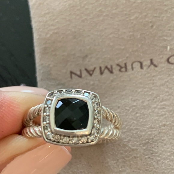 David Yurman Petite Albion® Diamond Halo Onyx Cushion Ring.Size 7. - Picture 3 of 12